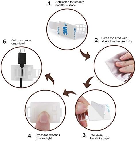 100Pcs Adhesive Cable Management Clips with 50Pcs Zip Ties, Adjustable Nylon Cable Strap Ties Wire Clips Clamps Organizer, Extra Screw & Hole - 3.35 Inch White - Image 5