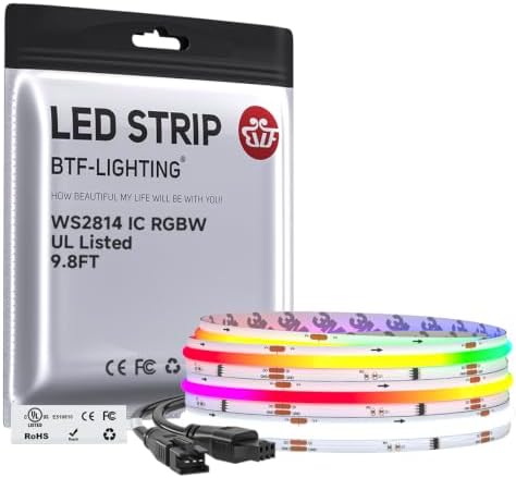 BTF-LIGHTING 9.8FT WS2814 Smart IC RGBW 6000K DC12V COB LED Strip Light by BTF-LIGHTING