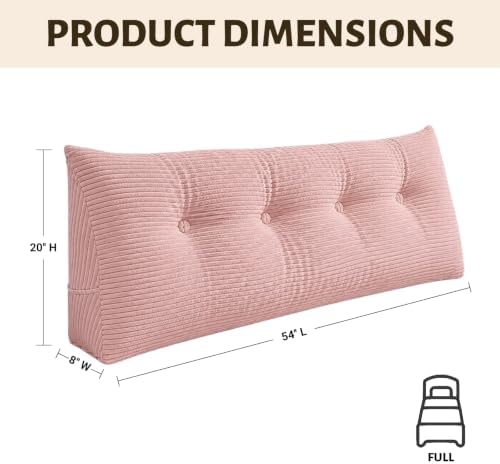 Wedge Reading Pillow Headboard Full Size, Headboard Bolster Pillow for Bed, Triangular Backrest Cushion with Removable Corduroy Cover, Pink - Image 2