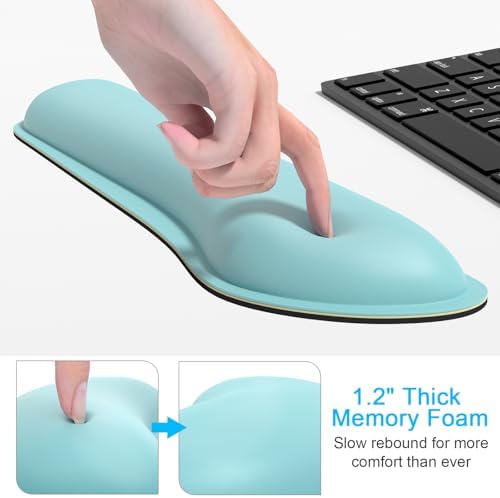 Dapesuom Keyboard Wrist Rest Set, Cute PU Leather Wrist Cushion for Computer Keyboard and Mousepad, Memory Foam Mouse Pad Rests Support with Non-Slip Base for Typing Pain Relief, Pale Robin Egg Blue - Image 4