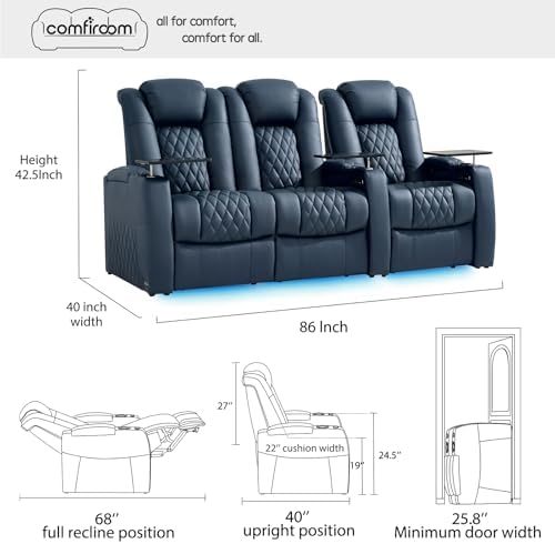 comfiroom Top-Grain Leather Home Theater Seating, Dual-Motor Power Recliner - Image 3