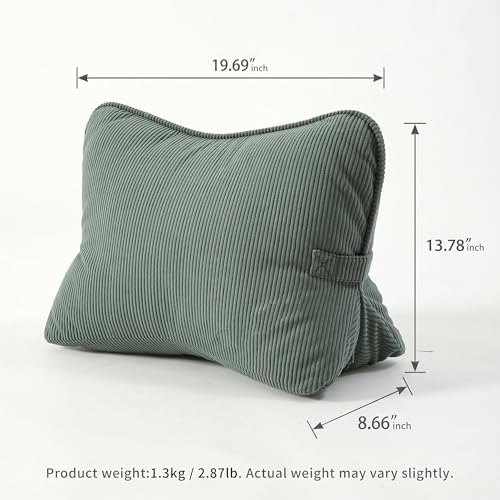 Pat. Pend. Corduroy Lumbar Support Pillow for Sitting and Posture Support, Triangle Cushion for Bed, Sofa or Couch, Reading Back Pillow with Removable Washable Cover, Peacock Blue - Image 6