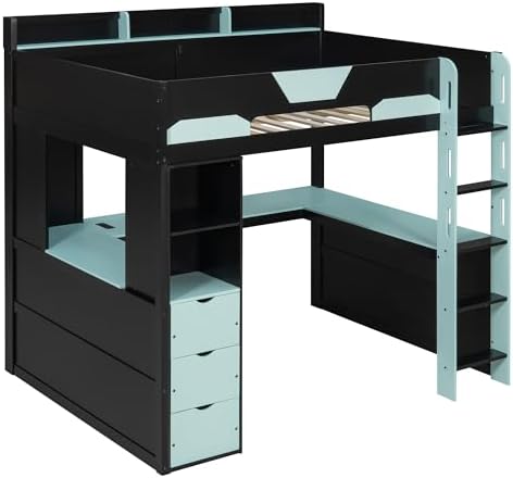 Merax Full Size Wood Gaming Loft Bed with U-Shaped Desk, Lights & USB Ports - Image 6