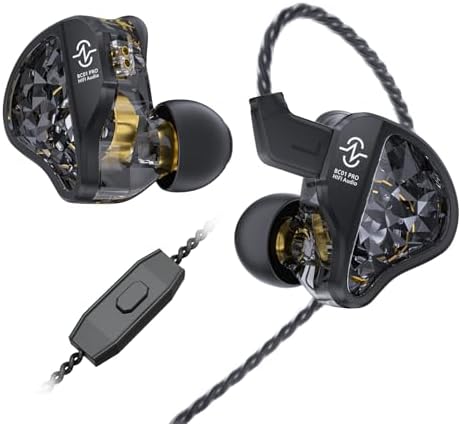 CCZ BC01 PRO in Ear Monitor Headphones, 1BA 1DD Hybrid Driver Wired Gaming Earbuds, Deep Bass Sound Wired Ear buds, HiFi IEM for Gaming Video Calling Singer Musician Drummer DJ (with mic, Dark Black) by Yinyoo