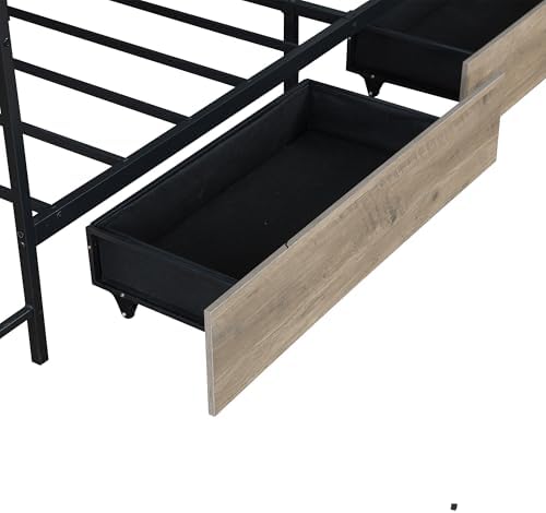 Bellemave Twin Size Corner Bed Frame with Storage Drawers, Bookcase and Side Desk, Twin Corner Bed with Light and Charging Station, Daybed for Bedroom, Living Room, Guest Room Gray - Image 4