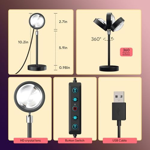 Sunset Lamp Projector Led Lights with Remote ,APP Push Button Control Night Light RGB Lights Sun Sunlight Sunrise Lamp 360° Rotation Mood Lighting Home/Room Decor Gifts for Women,Desktop Multicolor - Image 4
