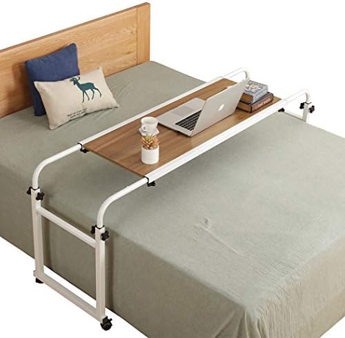 TigerDad Adjustable Overbed Table with Wheels, Mobile Laptop Desk on Wheels for King Queen Bed, Height Adjustable Rolling Computer Cart with Stand, Ancient Oak - Image 2