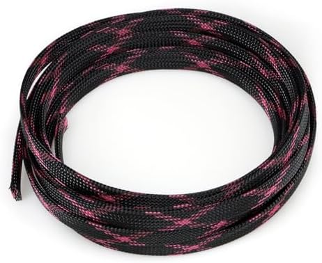Braided Cable Sleeve, 16.4ft Expandable Mesh Cable Management Sleeve, Wear-Resistant Cord Protectors from Pets No Chew Flexible Wire Sleeving for Audio Video (Black and Pink, 3/8") by ConveniencetoYourLife