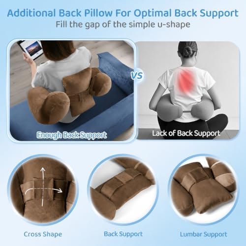 Crochet Pillow for Lap Support - Reading Pillow for Laptop with Extra Back Pillow for Support, Multi-Purpose Reading Pillow for Gaming/Working/Crocheting, Soft Coffee - Image 3