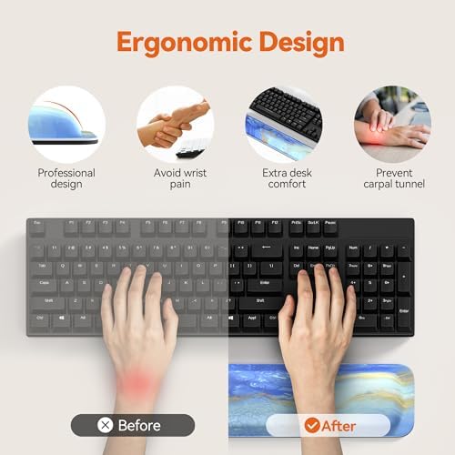 TECKNET Wrist Rest for Computer Keyboard Ergonomic, 1 in Thick, 17x3.3 in | Thicken Memory Foam, Typing Pain Relief, Wrist Support Pad for Keyboard, Comfort for Home/Office/Work, Anti-Slip Rubber Base - Image 2