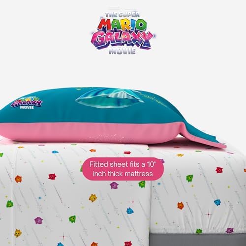 The Super Mario Galaxy Movie Bedding Set, Full Size 7 Piece Set Kids Super Soft Cozy Reversible Comforter and Sheet Set with Sham, Princess Peach (100% Officially Licensed Product) by Franco - Image 6