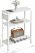 End Table with Charging Station, 3-Tier Side Table for Small Space, Skinny Nightstand with USB/Type C Port and 2 Outlets, Slim Sofa Beside Table for Living Room, Bedroom and Balcony, White by VANTIMO