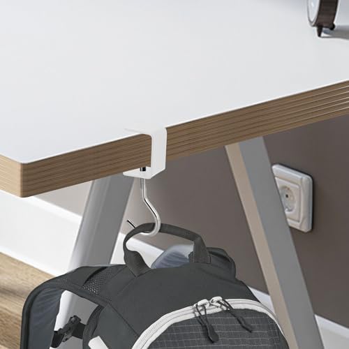 Desk Mount Bag Holder Hook Clamp-On Backpack Hanger Portable Headphones Holder, Reduce Desk Clutter, White (Pack of 2) - Image 4