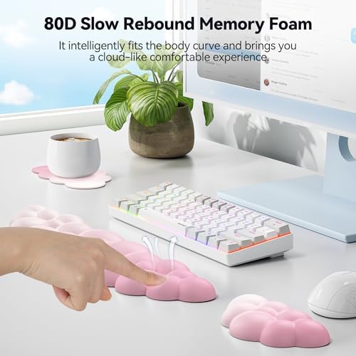 TECKNET Cloud Keyboard Wrist Rest Set, Cloud Wrist Rest with Non-Slip Base, PU Leather Wrist Pad for Keyboard with Ergonomic Memory Foam for Computer Laptop Office Gaming & Pain Relief, Gradient Pink - Image 4