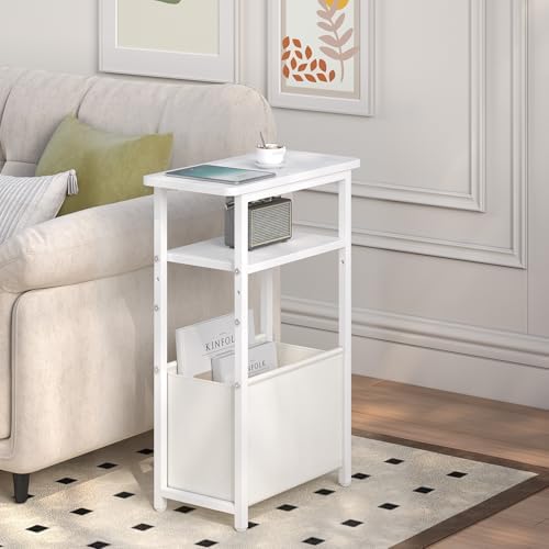 sthmec Narrow Side Table Set of 2, Skinny End Tables with Fabric Basket, Small Side Tables for Small Space,2-Tier Open Shelves with Basket, Slim Nightstands Set 2 for Bedroom,Livinroom,Office,White - Image 6