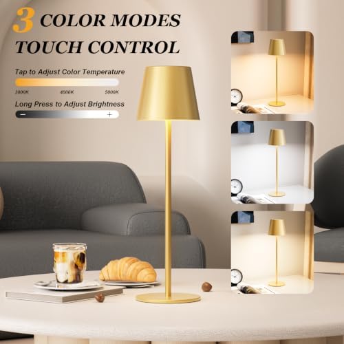 Kakanuo Cordless Table Lamp Rechargeable Gold - 4 Pack Battery Operated Lamp for Dining Table, 3 Color Stepless Dimming Wireless Lamp for Counter, Outdoor Patio, Touch Control - Image 2