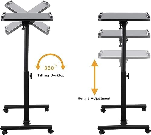Laptop Table Mobile Adjustable Height Portable Desk Notebook Swivel PC Computer Rolling Desk with Wheels, Laptop Stand for Couch Bedside Hospital Bed Table - Image 3