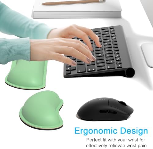 Dapesuom Keyboard Wrist Rest Set, Cute PU Leather Wrist Cushion for Computer Keyboard and Mousepad, Memory Foam Mouse Pad Rests Support with Non-Slip Base for Typing Pain Relief, Laptop, Mint Green - Image 2
