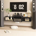 IBUYKE Floating TV Stand Wall Mounted with Power Outlet,Modern Wood Wall Mounted Media Console Shelf,Floating Entertainment Center for Under TV Storage for Living Room Bedroom Office,Black WST001B- by IBUYKE