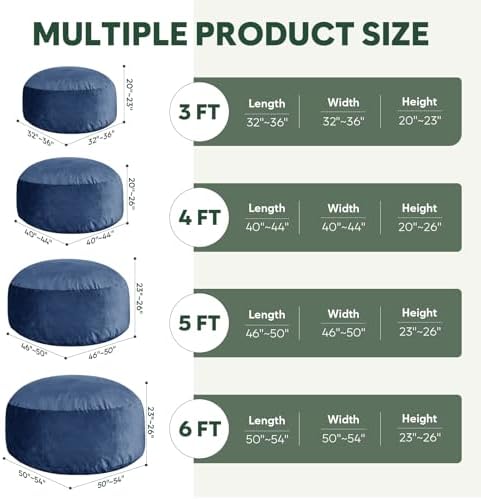 SHOUREN 3 Ft Bean Bag Chair,Bean Bag Chairs for Living Room,3 Foot,Navy | Bean Bag Chairs for Adults,Memory Foam Filling,Beanbag with Filler Included,Soft Velvet Cover,Pocket & Pull-Handle - Image 6