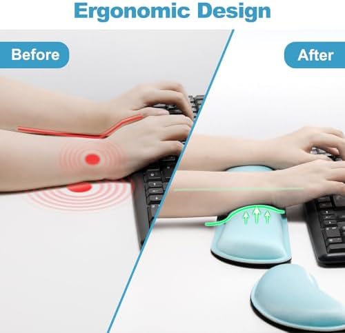 Gimars Upgrade Enlarge Gel Memory Foam Set Keyboard Wrist Rest Pad, Mouse Wrist Cushion Support for Office, Computer, Laptop, Mac, Comfortable, Lightweight for Easy Typing Pain Relief,Sky Blue - Image 3