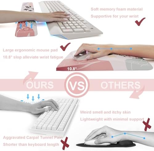 Ospelelf Mouse Pad with Wrist Rest and Keyboard Wrist Rest, Ergonomic Wrist Rest for Computer, Office, Gaming, Pink - Image 5