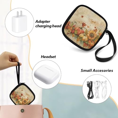 Pumpkin Maple Leaf Thanksgiving Earphone Case Earbuds Small Carrying Cases Portable Headphone Organizer Storage Pouch Bag with Handle Make The Headphone Cable to Be Better Placed - Image 6