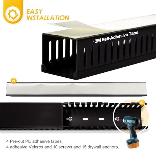 Cable Raceway, 95" Open Slot Cable Management Kit with Upgraded Snap Structure,Wire Cover Cord Hider for Under Desk&Industrial Network/PC/TVs- 23.6" X 1.97" X 2.4" X 4PCS (LWH,Black) - Image 4