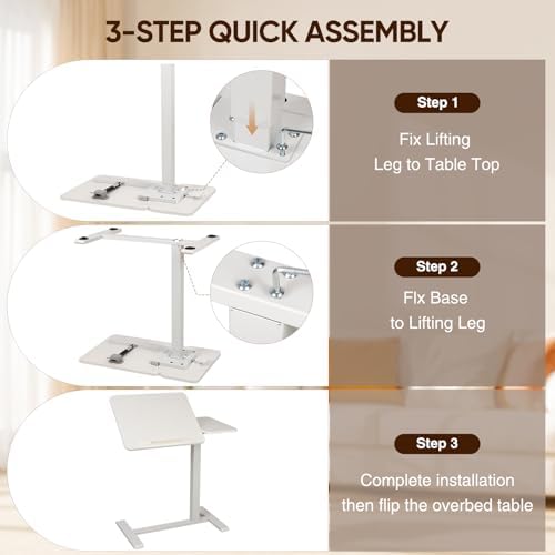 Adjustable Overbed Table with Wheels, Rolling Laptop Table for Bed & Sofa - Image 6