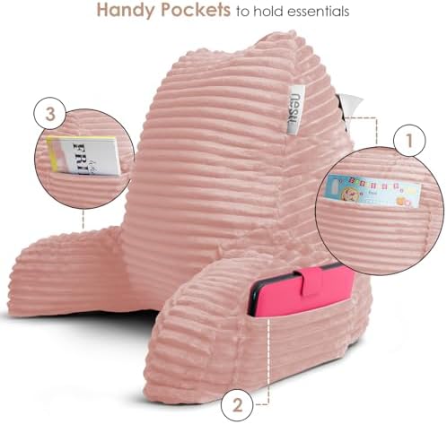 Nestl Reading Pillow with Shredded Memory Foam, Luxe Cut Plush Back Pillow for Sitting Up in Bed, Back and Arms Adjustable Support for Adult & Teens, Backrest Pillows with Washable Cover Peach Beige - Image 6