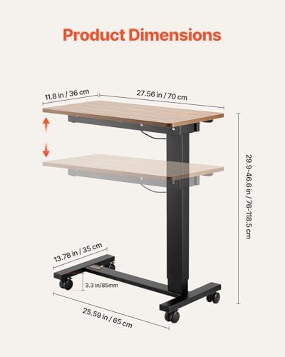 VEVOR Electric Overbed Table, Height Adjustable Hospital Bed Table, Over The Bed Table with Wheels, Mobile Laptop Desk with Cup Holder & Lifting Button, Overbed Desk for Home, Office, Study - Image 3