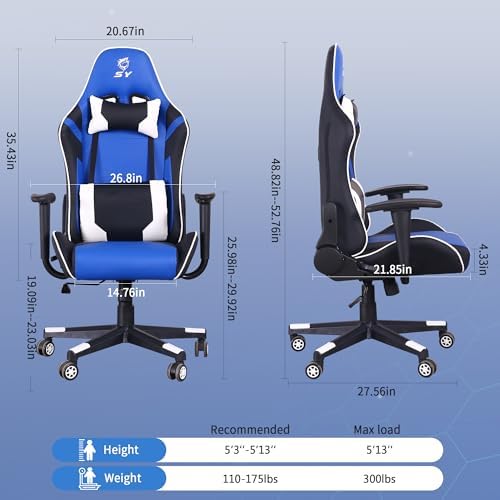 Gaming Chair,Video Game Chair with Massage Lumbar Support | Ergonomic Computer Chair Height Adjustable with Swivel Seat and Headrest - Image 3
