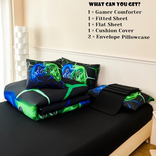 ZRNBAST Blue Green Gamer Comforter Set Full Size Boys Gaming Bed in a Bag - Image 3