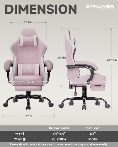 GTPLAYER Gaming Chair for Adults, Computer Chair with Footrest, Pink | Ergonomic Video Game Chair with 90-155° Recline, Removable Headrest & Lumbar Support, All-Day Comfort for Home & Office - Image 3