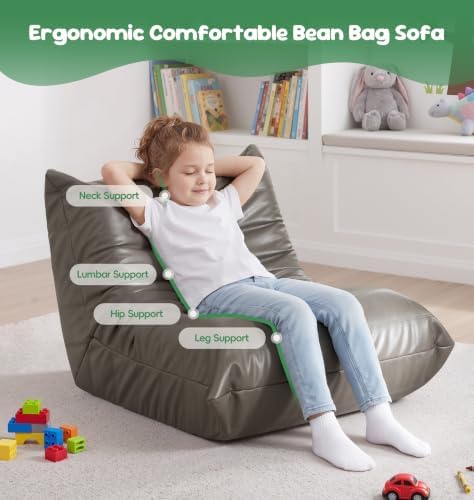 Hobestluk Bean Bag Chair Leather Togo Sofa Memory Foam for Play Room Small | Medium Black,Ergonomic Design,Floor Chair,Waterproof,Easy Clean,Anti-slip Bottom,No Assembly Required,For Bedroom Reading - Image 3