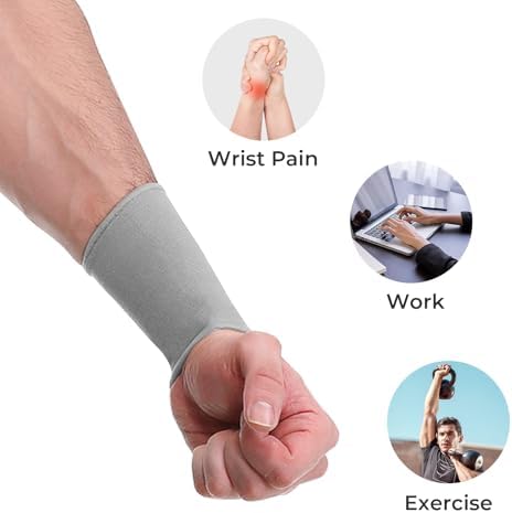 NeoTech Care Wrist Band Support Sleeve - Elastic & Breathable Knitted Fabric Compression Brace - for Tennis, Gym, Sport, Tendonitis (Gray Color, Size XXL, 1 Pair) - Image 5