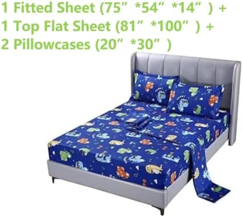 SDIII 4 Pieces Cute Dinosaur Sheets Set Full, Soft Microfiber Dinosaur Sheets Full Size, Dino Bed Sheet for Boys Girls Kids and Teens for All Season - Image 2