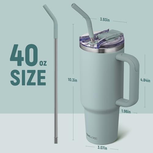 40 oz Tumbler with Handle and Straw Lid,Insulated Reusable Stainless Steel Water Bottle Travel Mug，Cupholder Friendly Double Wall Vacuum Sealed Cup (Shale) - Image 3