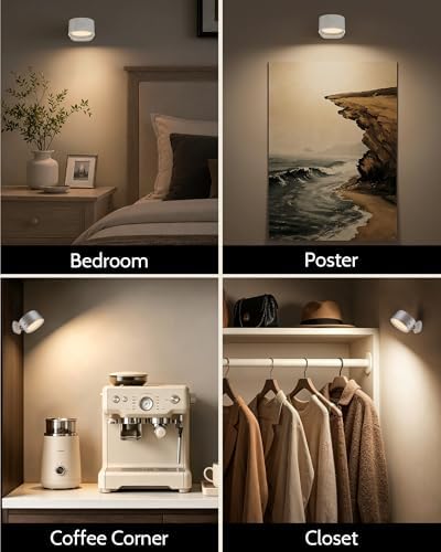 LED Wall Mounted Lights, Rechargeable Wall Sconces, 3 Color Temps, Remote & Touch, 360° Rotating and Dimmable for Bedroom, Bedside & Reading (White, 2 Pack) - Image 5