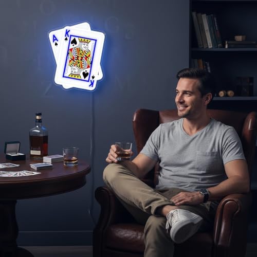 Poker Neon Sign, UV Printed Playing Cards LED Light for Man Cave Decor - Image 5