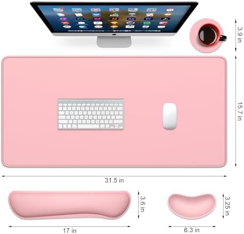 Dapesuom Keyboard Wrist Rest Mouse Pad Set, 4Pcs Extended Large XXL Gaming Mousepad + Mouse Wrist Cushion + Memory Foam Keyboard Wrist Support + Cup Coaster, Pink 31.5x15.7in Desk Pad for Home Office - Image 2