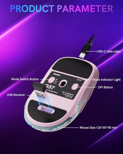 G57 Wireless Gaming Mouse, 8000 DPI, Pink - Image 5