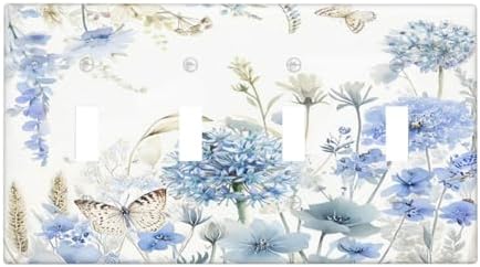 Decorative Switch Plate Covers Blue Floral Hydrangea Watercolor Wildflower 4 Gang Light Switch Cover Plate Quad Toggle Wall Plate 4 Hole Electrical Switchplatedimmer Faceplate for Bathroom by JOOJIAO
