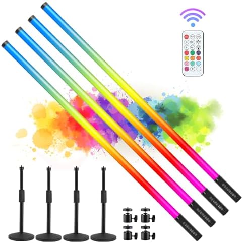 4Pack 5000mAh Battery Powered 4ft RGB led Tube dj Light bar with Stand Colored Neon Video Stick Lights for Photo Booth Studio Dance Club Party Wedding Events Stage Lighting by ZDMDRGB