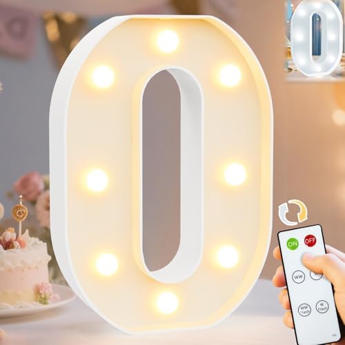 Pooqla LED Light Up Numbers, Marquee Number with Remote for Birthday Decoration, Lighted Numbers Gift for Boys Girls Party Backdrop Wedding Anniversary Decor, Warm White and Cool White Number 0 by Pooqla