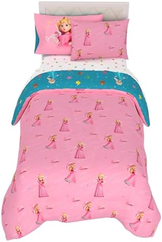 The Super Mario Galaxy Movie Bedding Set, Twin Size 5 Piece Set Kids Super Soft Cozy Reversible Comforter and Sheet Set with Sham, Princess Peach (100% Officially Licensed Product) by Franco by Franco