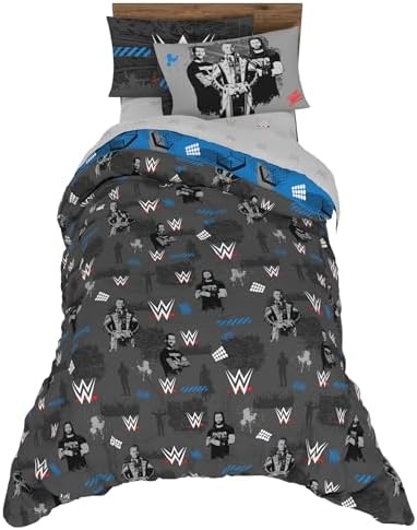 WWE Wrestling Bedding Set, Twin Size 5 Piece Set Super Soft Cozy Reversible Comforter and Sheet Set with Sham, (100% Officially Licensed Product) by Franco by Franco