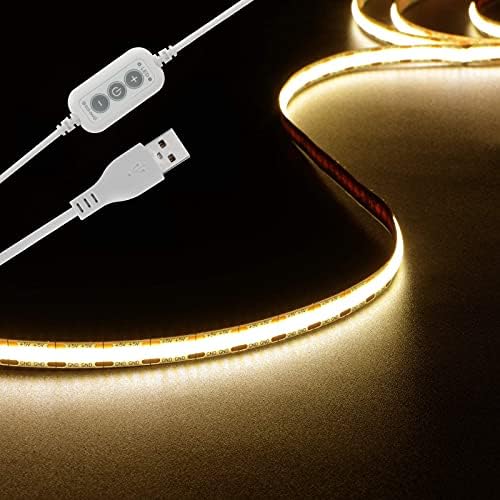 4.9ft LED Strip Lights Dimmable, 5V Warm White Plug in USB COB String by dephen
