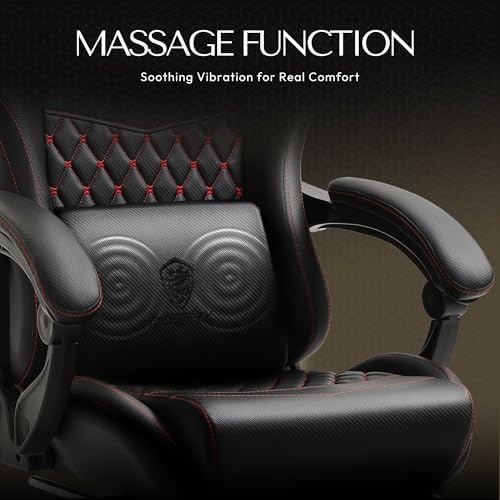Dowinx Gaming Chair Big and Tall, Ergonomic PC Gaming Chair with Footrest & Massage, Racing Style Reclining Computer Chair for Adults, 400LBS Capacity - Heavy Duty Gamer Chair (Black) - Image 4