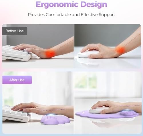 TECKNET Cloud Wrist Rest & Ergonomic Mouse Pad, Cloud Keyboard Wrist Rest with Non-Slip Base, PU Leather Memory Foam Wrist Pad for Keyboard and Mouse, Pain Relief for Typing, Gaming, Purple - Image 3